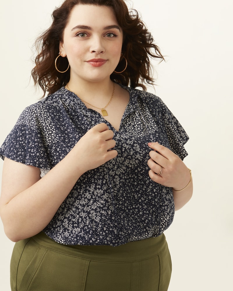 Front of plus size Anne Tie-Neck Flutter Sleeve Top by Molly & Isadora | Dia&Co | dia_product_style_image_id:202041